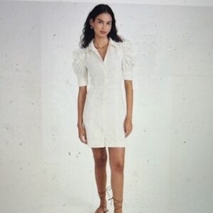 FRAME Short White Denim Puff Sleeve Dress, Sz S